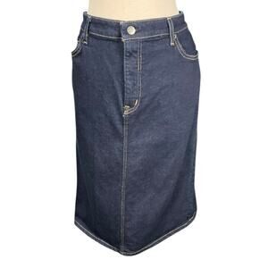 Lauren Ralph Lauren Denim Pencil Skirt Dark Wash Stretch Midi Classic Size 16